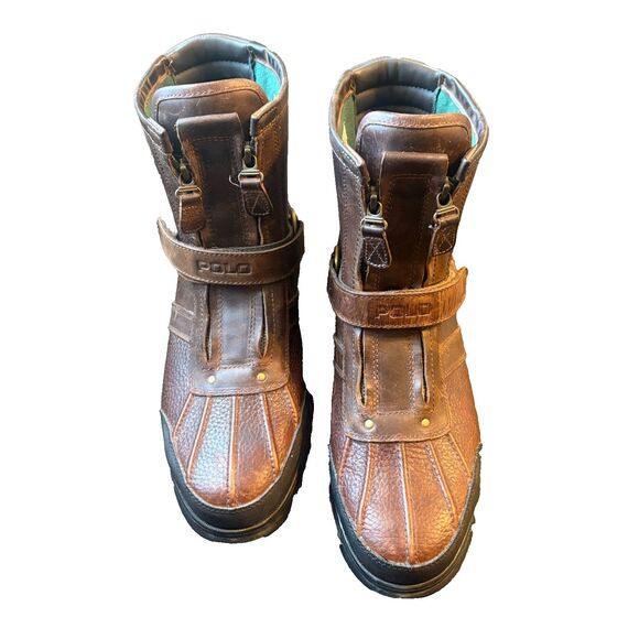 Polo Ralph Lauren Boots Conquest Hi III Mens 13D Brown Zip Leather Mid Calf - Picture 3 of 7